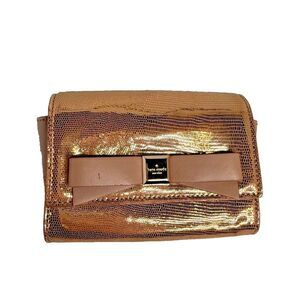 Kate Spade Gold Leather Montford Park Exotic w/Bow Crossbody Handbag $195 -NWD